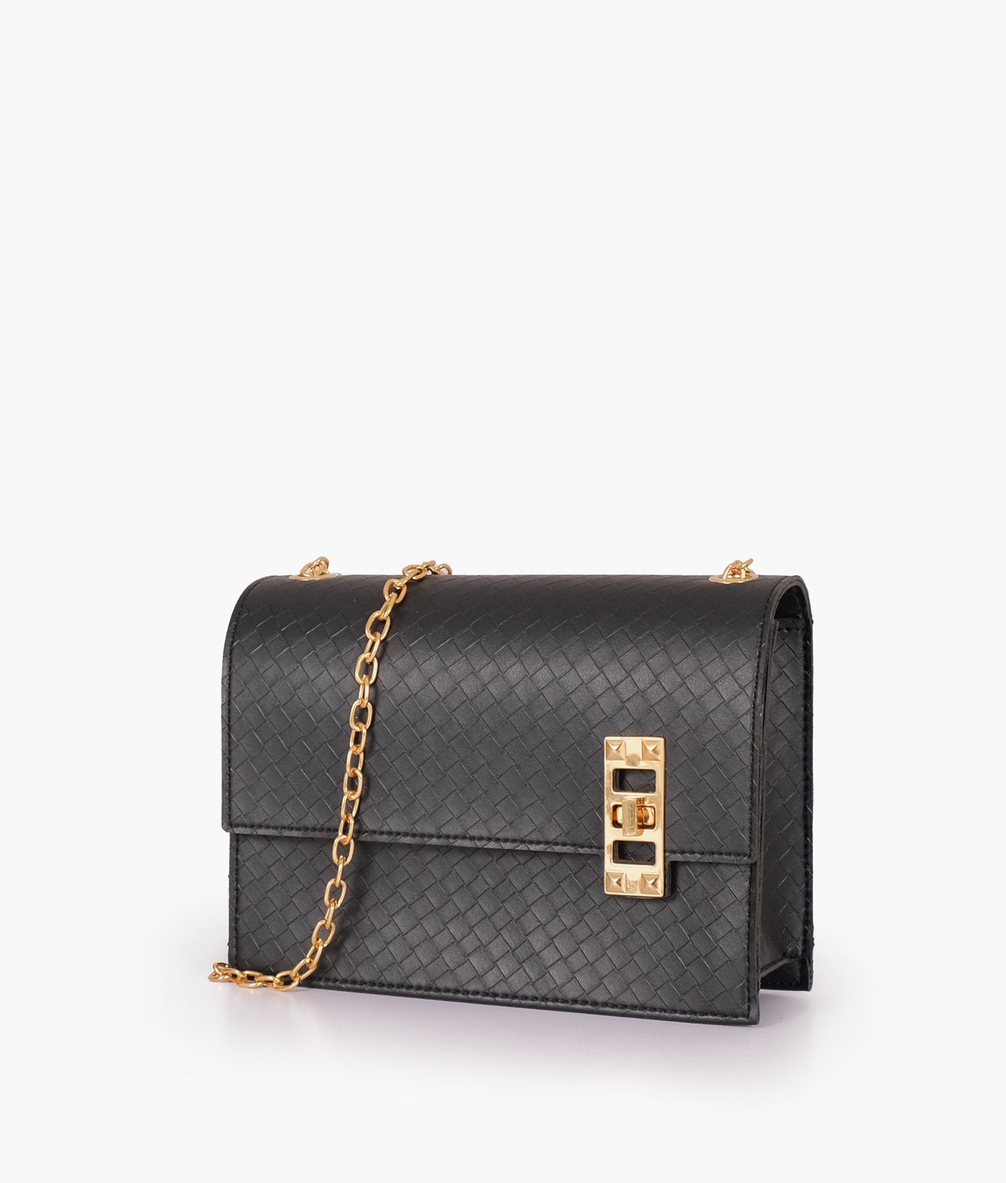 Black weaved chain shoulder bag with twist lock