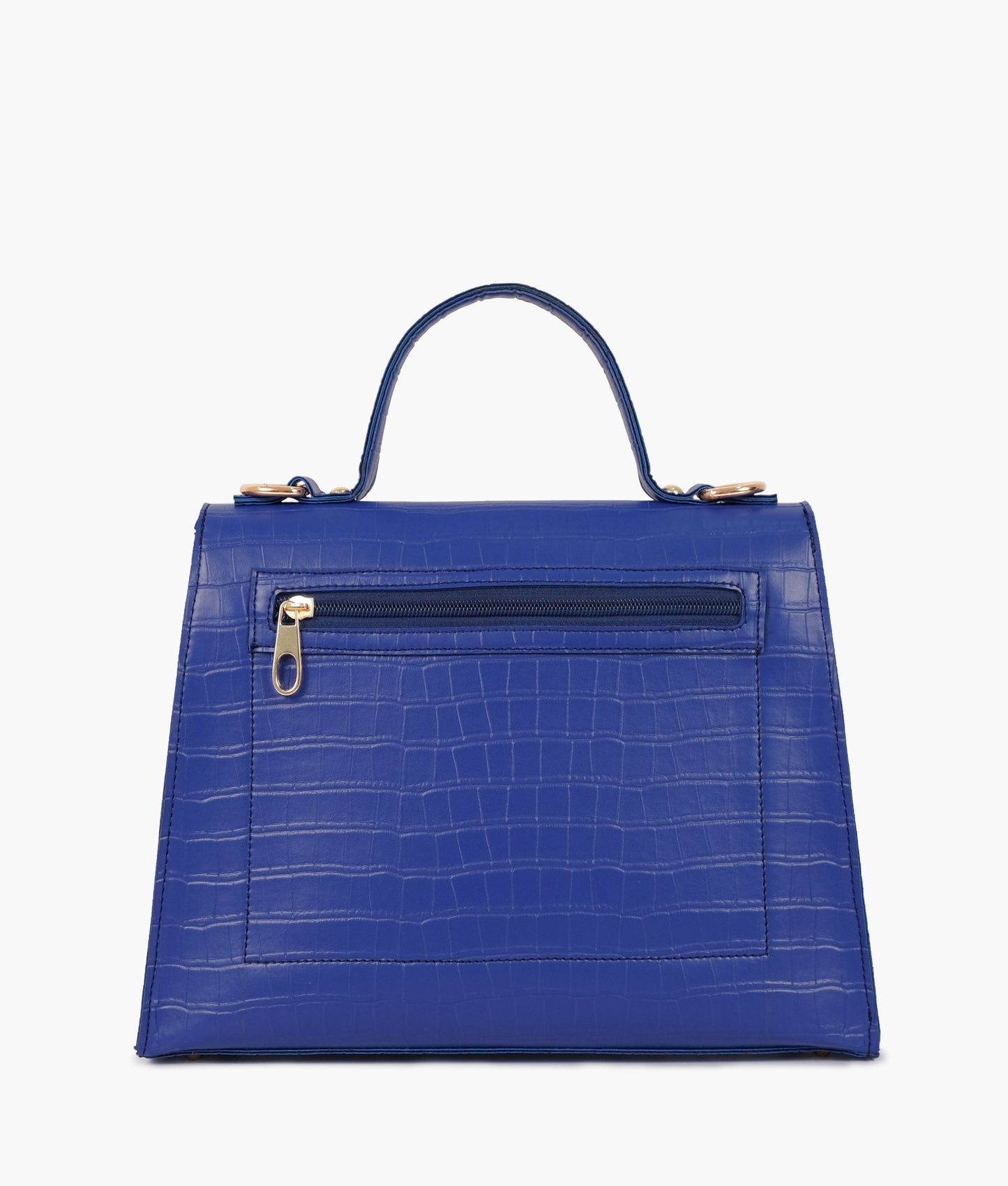 Bolsa mini azul com alça superior de crocodilo