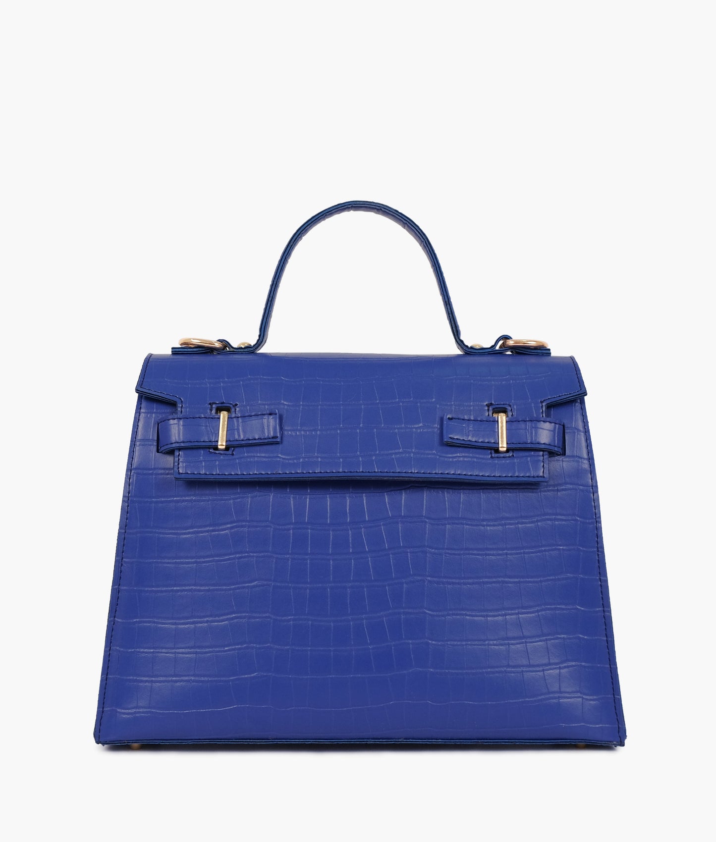 Bolsa mini azul com alça superior de crocodilo