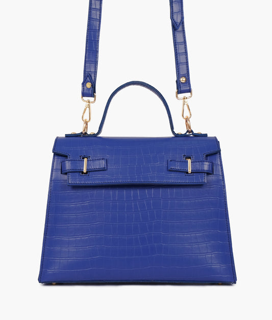 Bolsa mini azul com alça superior de crocodilo