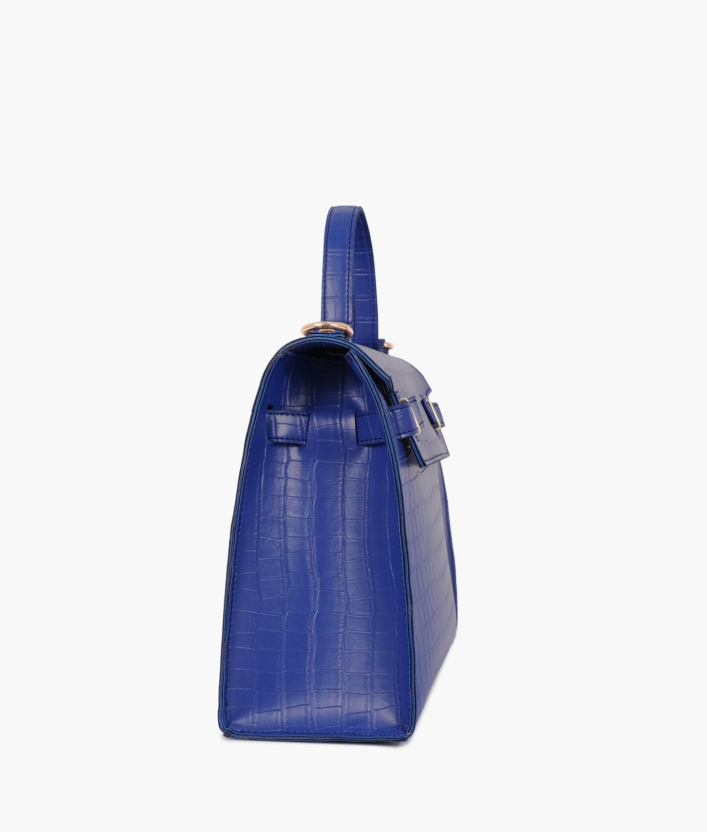 Bolsa mini azul com alça superior de crocodilo