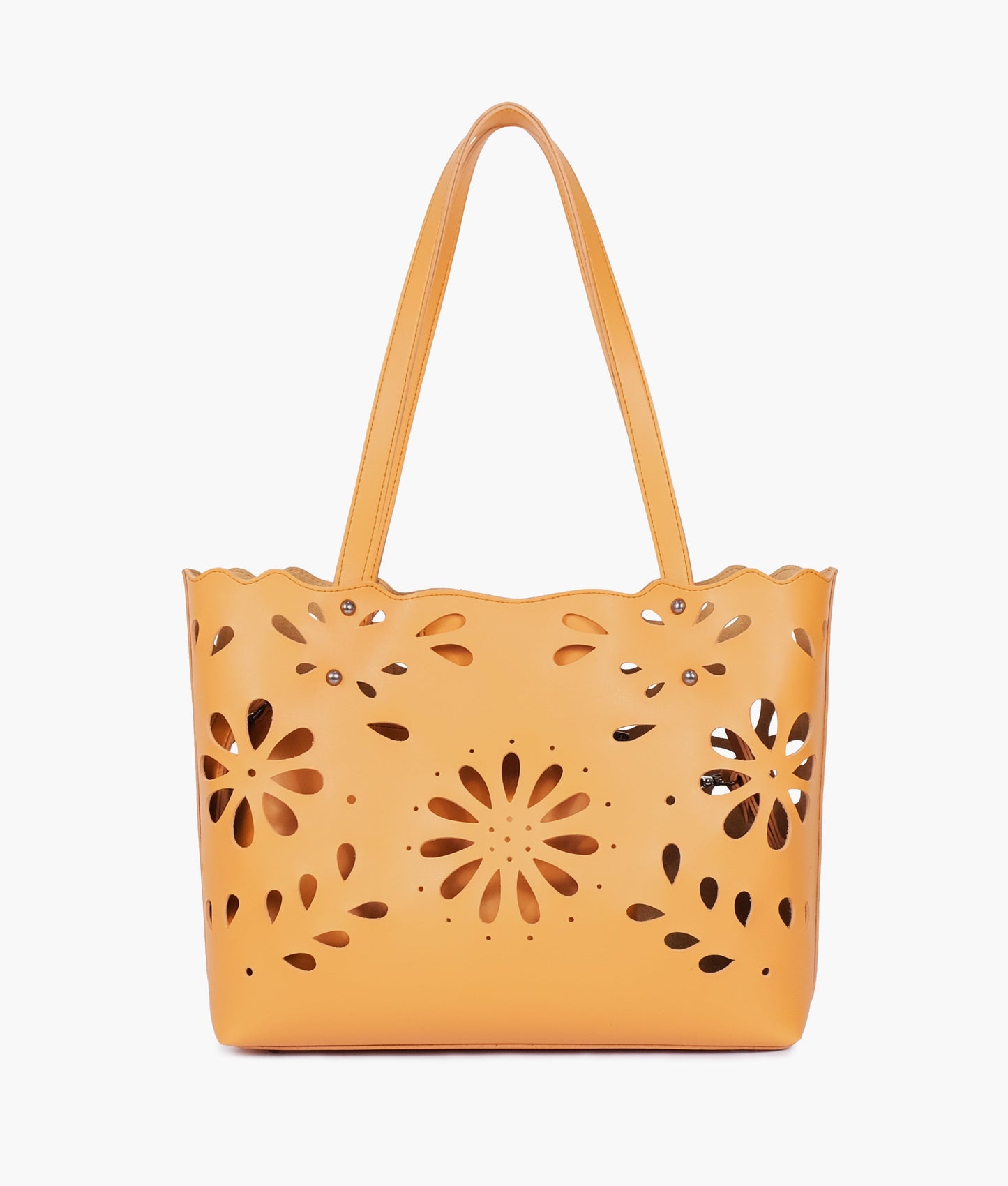 Bolso tote floral de dos piezas en color mostaza